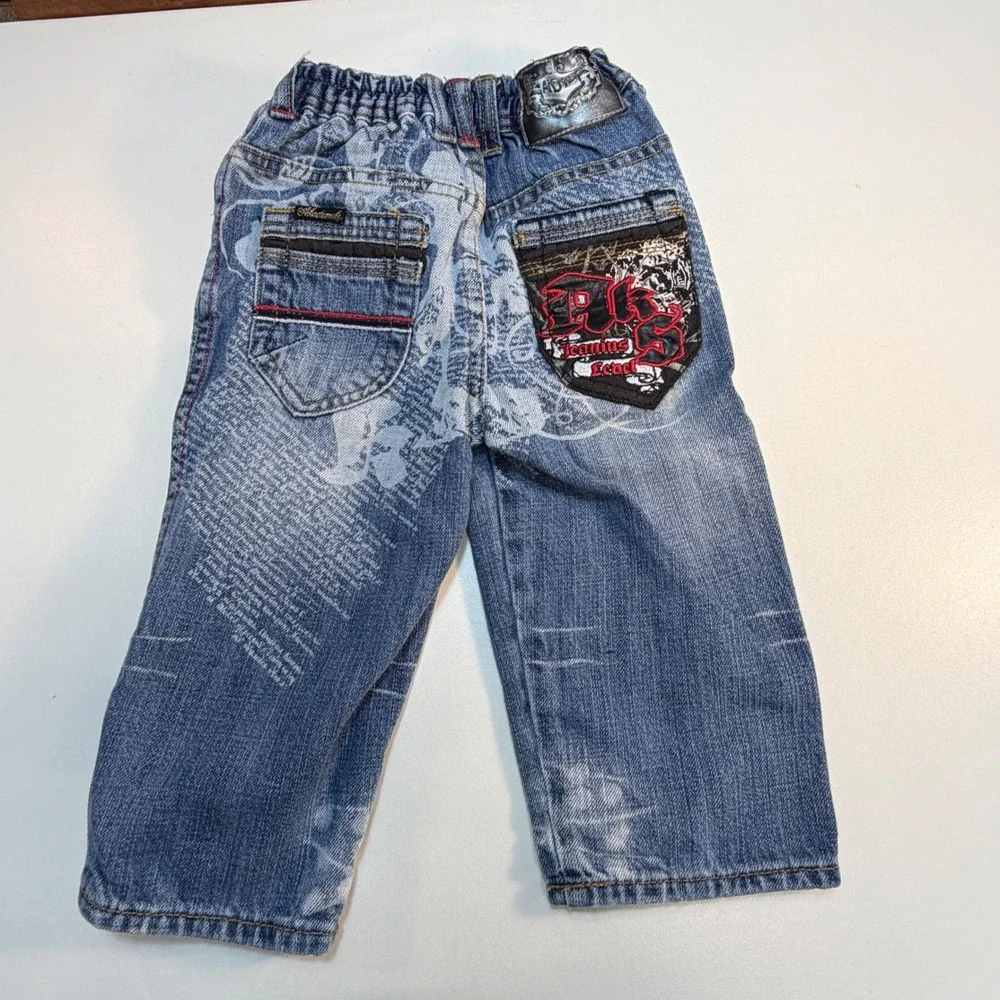 Akademiks‎ Boys Jeans Distressed Denim Embroidered Logo Size 18 Month Y2K